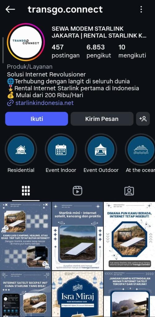 Instagram Sewa Starlink Transgo Connect